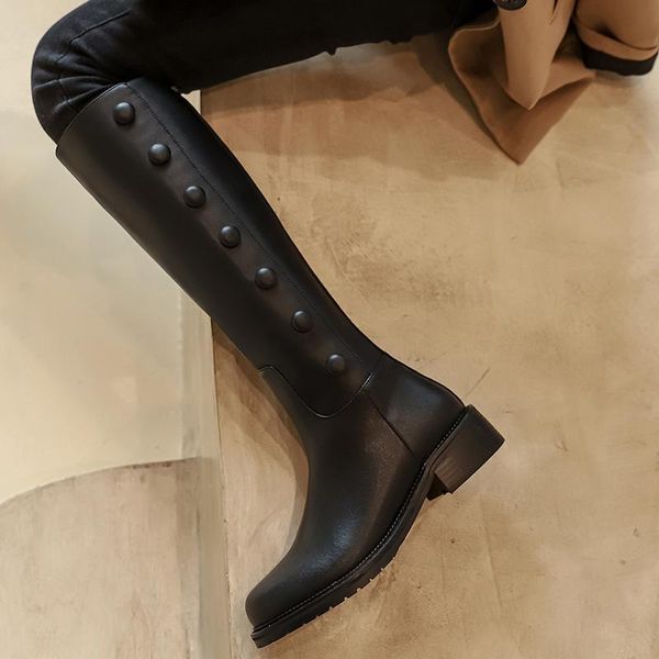 genuine leather knee high boots button round toe shoes woman side zipper med heels boots party casual basic women pumps, Black
genuine leather knee high boots button round toe shoes woman side zipper med heels boots party casual basic women pumps, Black