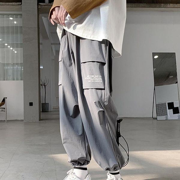 men's pants men sporty thin sweatpants multi pockets ankle tied long loose trousers, Black
men's pants men sporty thin sweatpants multi pockets ankle tied long loose trousers, Black