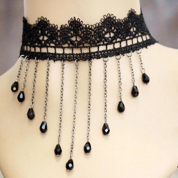 new retro necklaces delicate lace black crystal water drop tassel necklace clavicle chain necklaces, Golden;silver
new retro necklaces delicate lace black crystal water drop tassel necklace clavicle chain necklaces, Golden;silver