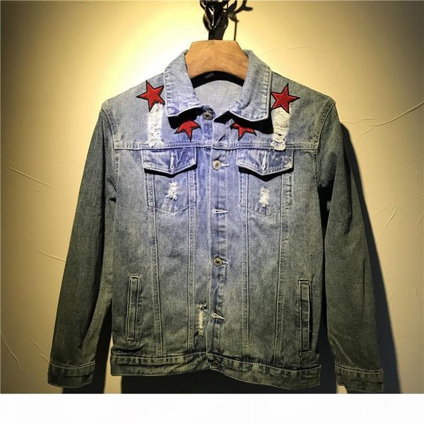 2018 brand men's denim jacket fashion jeans jackets slim fit casual streetwear red star embroidery en jean clothing, Black;brown
2018 brand men's denim jacket fashion jeans jackets slim fit casual streetwear red star embroidery en jean clothing, Black;brown
