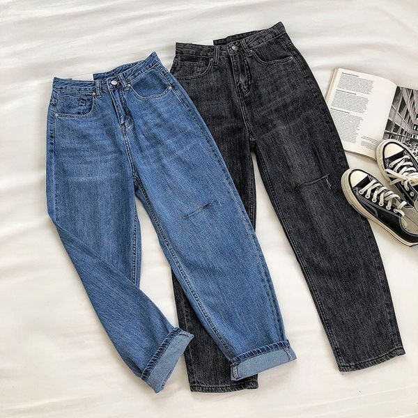 women's summer retro solid color denim pants slim high waisted loose ankle-length pants, Gray
women's summer retro solid color denim pants slim high waisted loose ankle-length pants, Gray