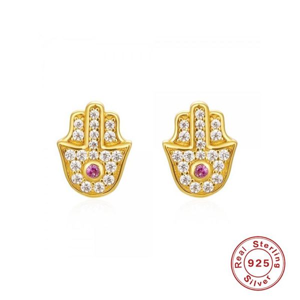 stud boako 925 sterling silver shiny micro pave cz hamsa earrings crystal palm ear jewelry birthday gift for women girls, Golden;silver