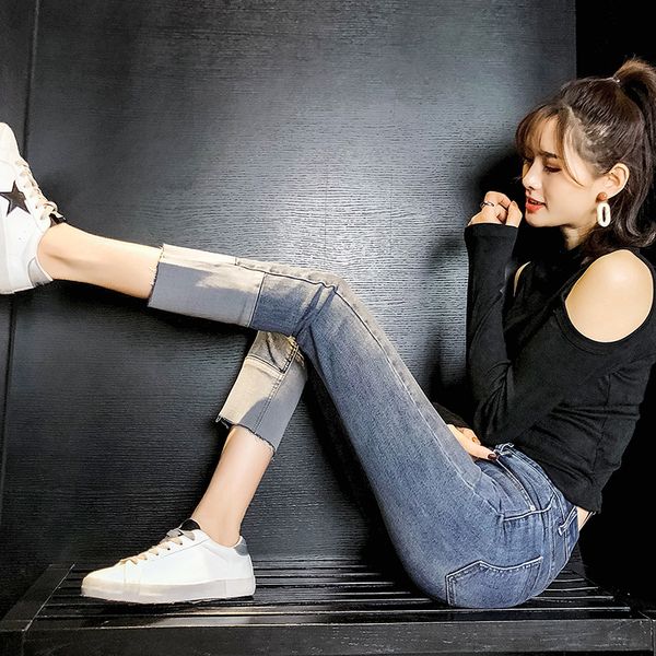 375# net red ins light color jeans women's capris show thin high waist korean straight pants, Blue
375# net red ins light color jeans women's capris show thin high waist korean straight pants, Blue