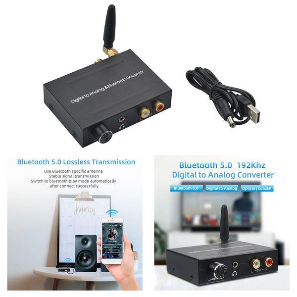 192khz dac converter, volume adjustable, bluetooth 5.0 receiver, digital optical coaxial to analog stereo audio l/r rca 3.5mm jack audio
192khz dac converter, volume adjustable, bluetooth 5.0 receiver, digital optical coaxial to analog stereo audio l/r rca 3.5mm jack audio