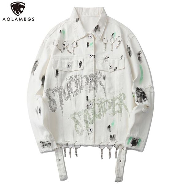 aolamegs men's denim jacket hook and loop fastener ribbons white cowboy jacket coat casual hip hop punk chain fashion streetwear, Black;brown
aolamegs men's denim jacket hook and loop fastener ribbons white cowboy jacket coat casual hip hop punk chain fashion streetwear, Black;brown