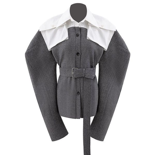 women's wool & blends winter street color contrast stitching lapel long sleeve sashes french high wide shoulder slim coat f09, Black
women's wool & blends winter street color contrast stitching lapel long sleeve sashes french high wide shoulder slim coat f09, Black
