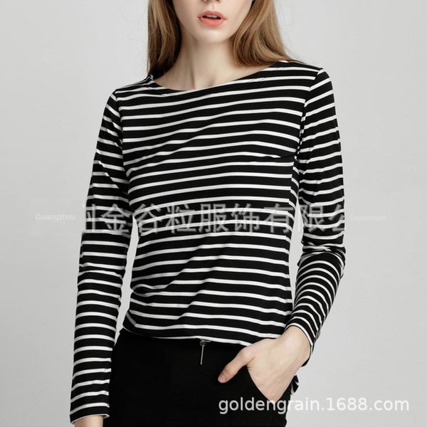 spring 2020 one line collar striped coat t- bottoming shirt long sleeve t-shirt women's fp3m5, White
spring 2020 one line collar striped coat t- bottoming shirt long sleeve t-shirt women's fp3m5, White