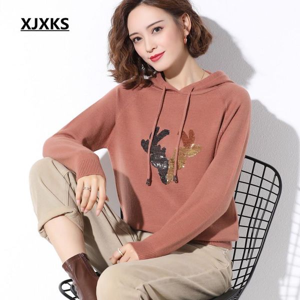 women's sweaters xjxks fashion hooded women christmas sweater 2021 autumn winter high-quality warm cashmere knitted pullover, White;black
women's sweaters xjxks fashion hooded women christmas sweater 2021 autumn winter high-quality warm cashmere knitted pullover, White;black