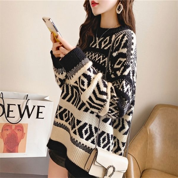 women geomertric pullover and sweaters retro vintage oversized knitwear christmas jumper winter clothes casaco feminino 201223, White;black
women geomertric pullover and sweaters retro vintage oversized knitwear christmas jumper winter clothes casaco feminino 201223, White;black