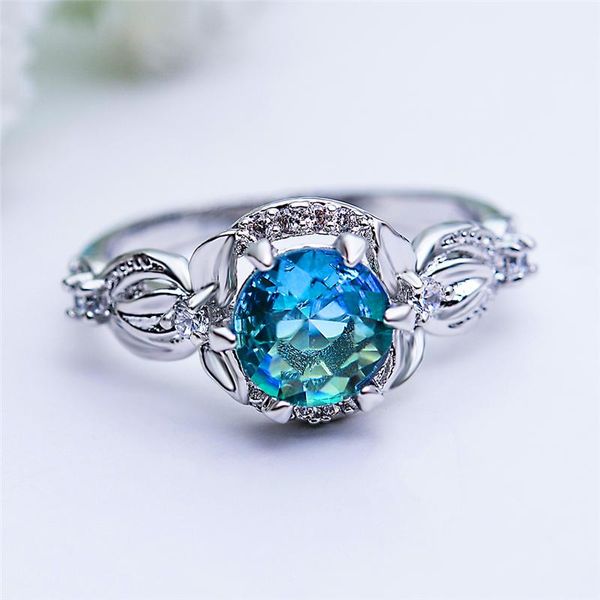 charm female crystal round stone ring vintage silver color blue wedding rings for women promise love engagement ring, Slivery;golden 
charm female crystal round stone ring vintage silver color blue wedding rings for women promise love engagement ring, Slivery;golden