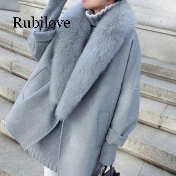 women's wool & blends rubilove fashion spring coat animal fur large size warm loose thick long jacket, Black
women's wool & blends rubilove fashion spring coat animal fur large size warm loose thick long jacket, Black