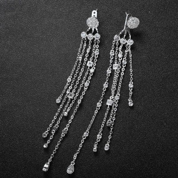 godki luxury long tassel cubic zirconia women engagement jacket earrings studs party gift, Golden;silver
godki luxury long tassel cubic zirconia women engagement jacket earrings studs party gift, Golden;silver