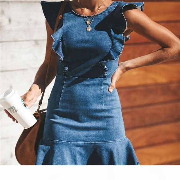 womens summer designer denim dresses bodycon crew collar sleeveless style clothing solid color petal sleeve dress, Black;gray
womens summer designer denim dresses bodycon crew collar sleeveless style clothing solid color petal sleeve dress, Black;gray