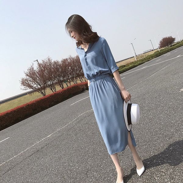 blue split long skirt long dress 2020 spring/summer new women's clothing korean style waist slimming temperament mid-sleeve chiffon dre, Black;gray
blue split long skirt long dress 2020 spring/summer new women's clothing korean style waist slimming temperament mid-sleeve chiffon dre, Black;gray