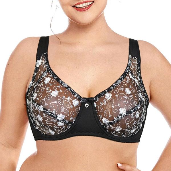 bras ybcg thin unlined transparent women bra plus size lace embroidery floral lingerie big cup summer, Red;black 
bras ybcg thin unlined transparent women bra plus size lace embroidery floral lingerie big cup summer, Red;black