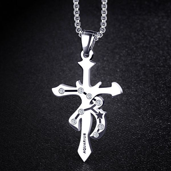 twelve constellations cross men's necklace hip hop personality decoration fashion brand pendant accessories versatile, Silver
twelve constellations cross men's necklace hip hop personality decoration fashion brand pendant accessories versatile, Silver