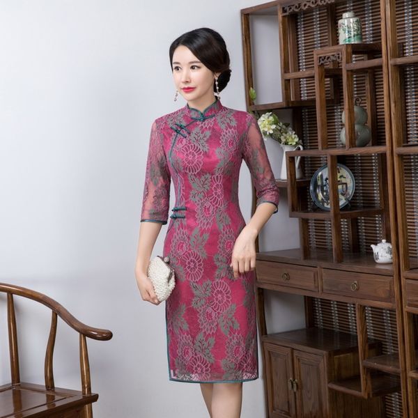 pfvos hongyun embroidered lace cheongsam dress with mid length 7 4 sleeves and improved lace cheongsamc dress for mother's self-cultiva, Black;gray
pfvos hongyun embroidered lace cheongsam dress with mid length 7 4 sleeves and improved lace cheongsamc dress for mother's self-cultiva, Black;gray