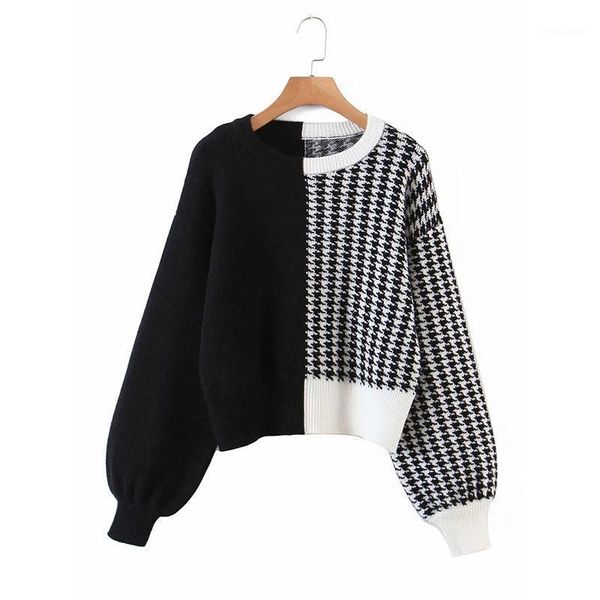 2020 winter new products women's chic stitching color houndstooth round neck long pullover high street knitted sweater1, White;black
2020 winter new products women's chic stitching color houndstooth round neck long pullover high street knitted sweater1, White;black