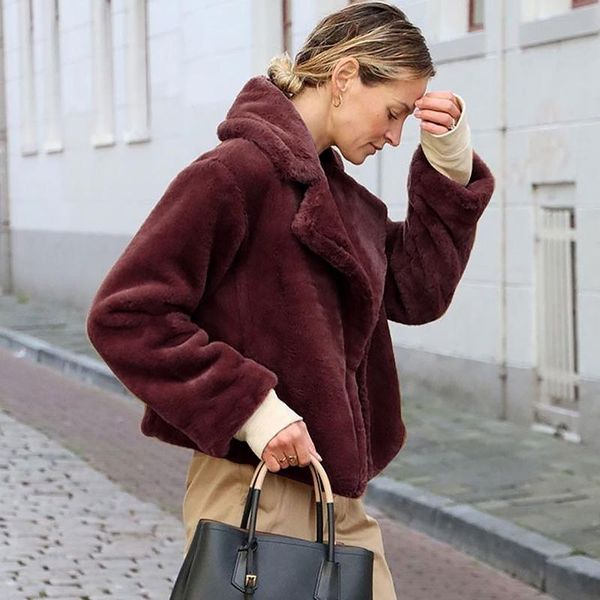women's fur & faux autumn women loose jacket fashion turn down collar long sleeve short coat ladies streetwear pocket cardigan top, Black
women's fur & faux autumn women loose jacket fashion turn down collar long sleeve short coat ladies streetwear pocket cardigan top, Black