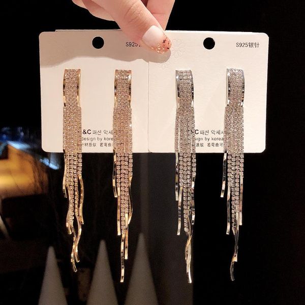 korean fashion jewelry personality temperament crystal tassel earrings bridal earrings for women long, Silver
korean fashion jewelry personality temperament crystal tassel earrings bridal earrings for women long, Silver