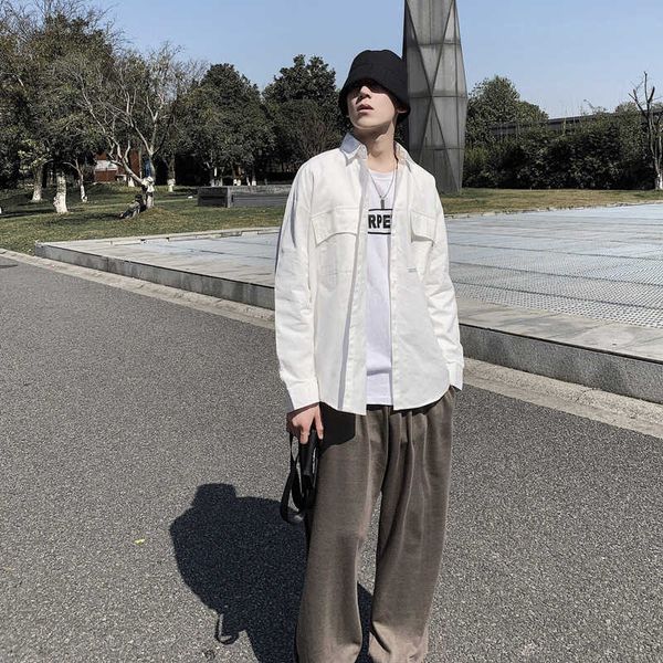 men's korean fashion loose long sleeve coat spring casual ruffian handsome shirt, White;black
men's korean fashion loose long sleeve coat spring casual ruffian handsome shirt, White;black