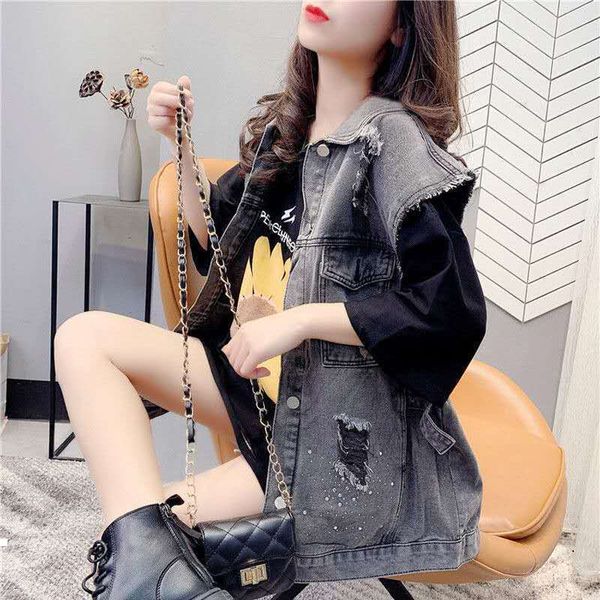 spring 2021 new denim woman's vest vintage single jacket breasted hole with no sleeves jeans jackets y165 rgb1, Black;white
spring 2021 new denim woman's vest vintage single jacket breasted hole with no sleeves jeans jackets y165 rgb1, Black;white