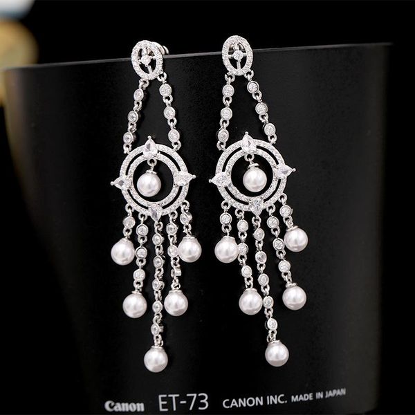 european and american temperament pearl tassel earrings women fashion long dangle cubic zirconia exaggerated bridal earring, Silver
european and american temperament pearl tassel earrings women fashion long dangle cubic zirconia exaggerated bridal earring, Silver