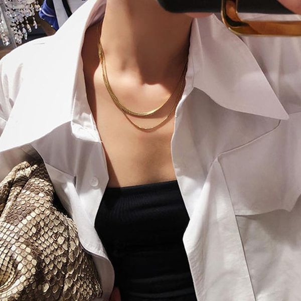 2021 new gold blade chain choker necklace women flat snake chain gift stacked double necklace, Silver
2021 new gold blade chain choker necklace women flat snake chain gift stacked double necklace, Silver