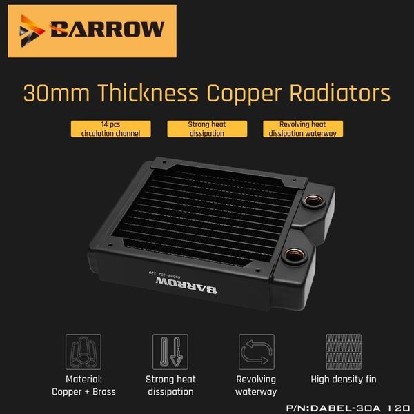 barrow water cooling dabel-30a 120,copper radiator 30mm thickness 14pcs circulation channel suitable g1/4 threaded for 120mm fan
barrow water cooling dabel-30a 120,copper radiator 30mm thickness 14pcs circulation channel suitable g1/4 threaded for 120mm fan