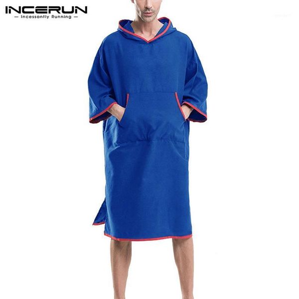 men's sleepwear incerun men hooded bathrobes homewear 2021 patchwork pockets 3/4 sleeve leisure robes quick dry loose mens beach poncho, Black;brown
men's sleepwear incerun men hooded bathrobes homewear 2021 patchwork pockets 3/4 sleeve leisure robes quick dry loose mens beach poncho, Black;brown