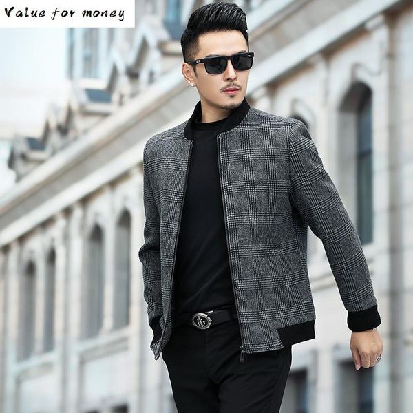 and autumn winter coat wool tweed jacket man upset young mature grid casual baseball suit men's clothing, Black
and autumn winter coat wool tweed jacket man upset young mature grid casual baseball suit men's clothing, Black
