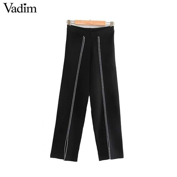 vadim women chic knitted black pants solid elastic waist split female casual basic straight style trousers t200223, Black;white
vadim women chic knitted black pants solid elastic waist split female casual basic straight style trousers t200223, Black;white