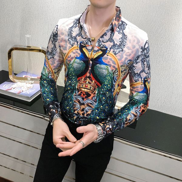 2020 men's luxury peacock flower print thin korean casual fit social shirt long night club sleeve rg5q, White;black
2020 men's luxury peacock flower print thin korean casual fit social shirt long night club sleeve rg5q, White;black