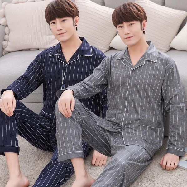 men's sleepwear long sleeve cotton pajamas, striped casual family clothing 2021, Black;brown
men's sleepwear long sleeve cotton pajamas, striped casual family clothing 2021, Black;brown