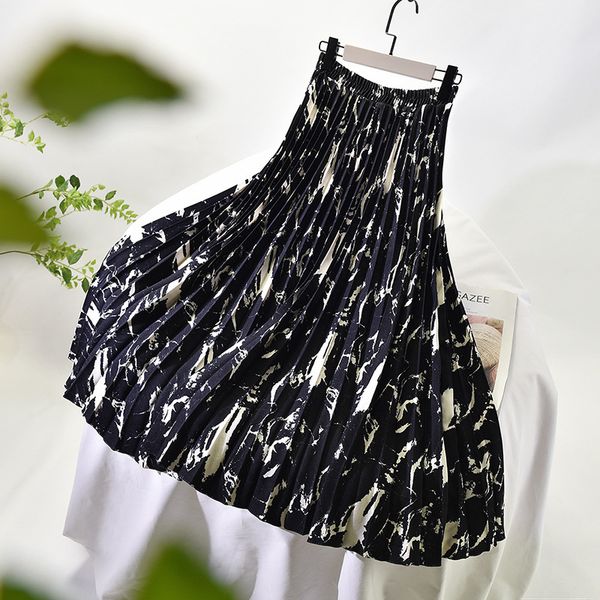 2021 new spring high waist vintage a-line pleated fashion stretch two layer women long skirt jupe femme saia upni, Black 
2021 new spring high waist vintage a-line pleated fashion stretch two layer women long skirt jupe femme saia upni, Black