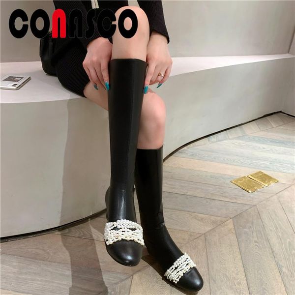 conasco knee-high boots for women autumn winter genuine leather shoes woman 2020 new string bead fashion thick heels long boots, Black
conasco knee-high boots for women autumn winter genuine leather shoes woman 2020 new string bead fashion thick heels long boots, Black