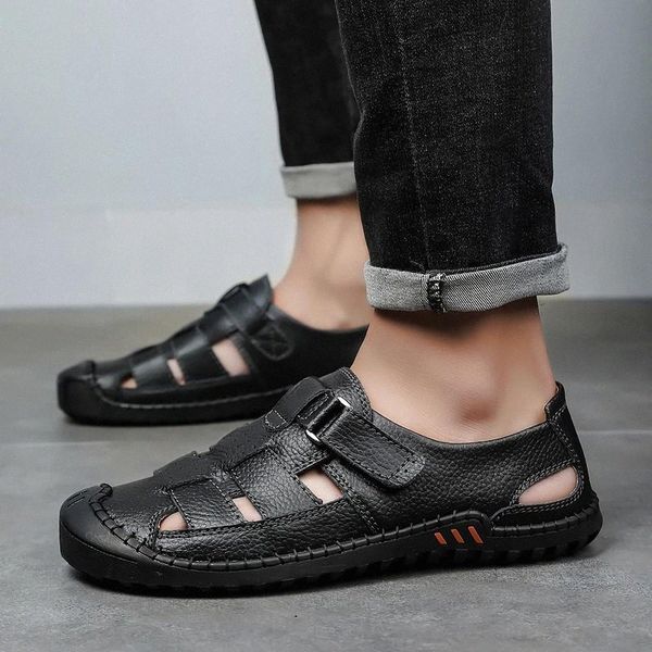 men sandals genuine leather men beach roman sandals handmade sewing brand casual shoes slippers sneakers summer shoes #cd75, Black
men sandals genuine leather men beach roman sandals handmade sewing brand casual shoes slippers sneakers summer shoes #cd75, Black