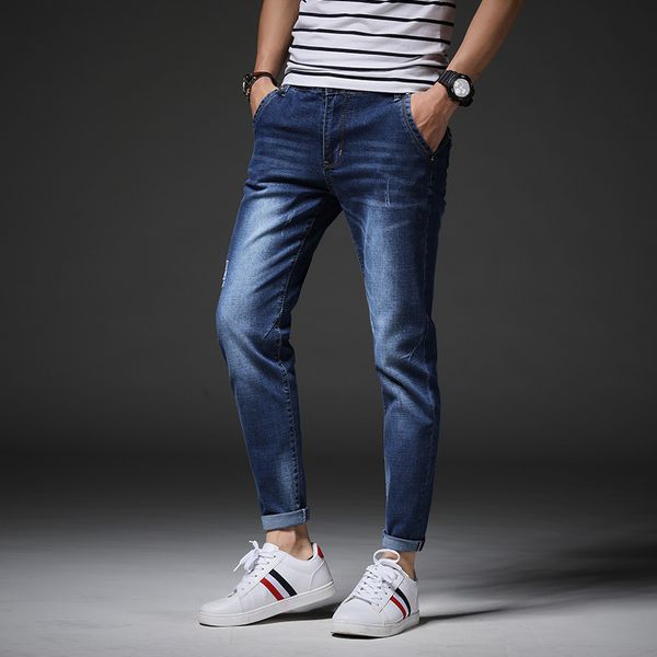 spring new korean slim fit 9-point jeans men's fashion simple elastic small foot 9-point jeans 727, Blue
spring new korean slim fit 9-point jeans men's fashion simple elastic small foot 9-point jeans 727, Blue