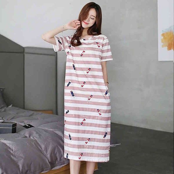 women sleepwear stripe cartoon print nightdress for lady homewear summer loose plus long dress short sleeve female clothes, Black;red
women sleepwear stripe cartoon print nightdress for lady homewear summer loose plus long dress short sleeve female clothes, Black;red