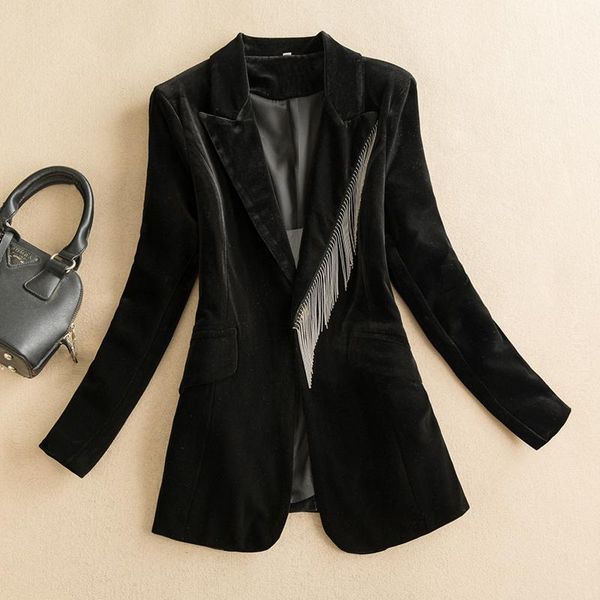 2021 women's autumn spring long pleuche blazers korean style thick suit jacket notched slim plus size solid casual outwear, White;black
2021 women's autumn spring long pleuche blazers korean style thick suit jacket notched slim plus size solid casual outwear, White;black