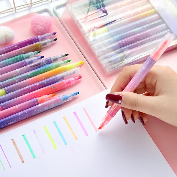 12pcs/set Creative Double-headed Highlighter Kawaii Starry Marker Pen Colored Drawing Marking Pen Office School Stationery
12pcs/set Creative Double-headed Highlighter Kawaii Starry Marker Pen Colored Drawing Marking Pen Office School Stationery