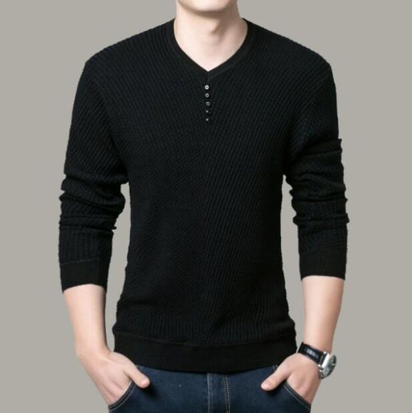 autumn and winter men's long-sleeved twill t-shirt men's casual fashion knit sweater slim v-neck t-shirt, White;black 
autumn and winter men's long-sleeved twill t-shirt men's casual fashion knit sweater slim v-neck t-shirt, White;black