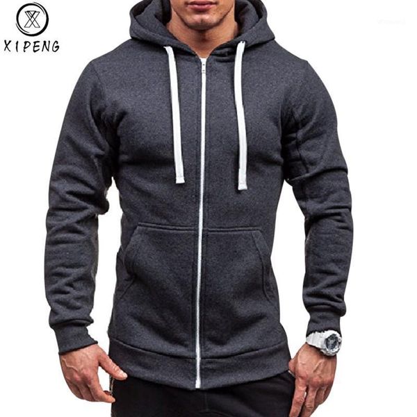 men hoodies jacket spring autumn drawstring zipper hooded sweatshirt male long sleeve pocket pullover hoodie coat plus size1, Black