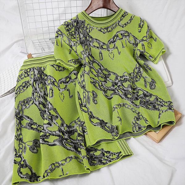 2021 women summer knit 2 piece set elegant o neck short sleeve tshirt high waist half length skirt chic print suit female, Gray
2021 women summer knit 2 piece set elegant o neck short sleeve tshirt high waist half length skirt chic print suit female, Gray
