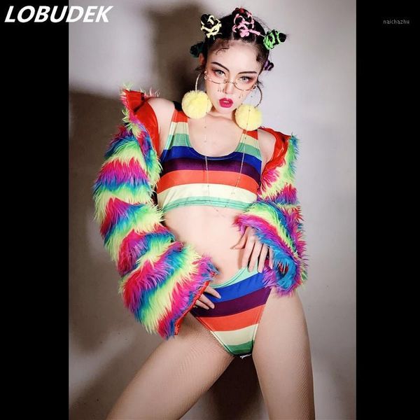 new nightclub bar female singer dj stage dance team performance clothes rainbow fur shawl coat hollow out bodysuit dance costume1, Black;red
new nightclub bar female singer dj stage dance team performance clothes rainbow fur shawl coat hollow out bodysuit dance costume1, Black;red