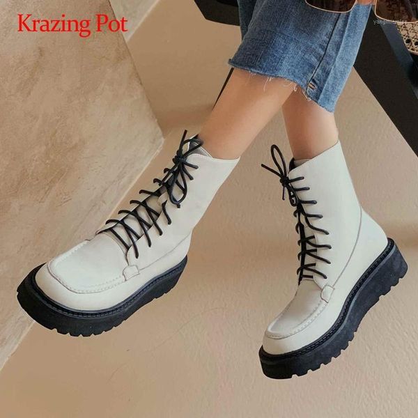 krazing pot motorcycle boots real leather thick bottom platform round toe med heel lace up pretty girls maiden ankle boots l791, Black
krazing pot motorcycle boots real leather thick bottom platform round toe med heel lace up pretty girls maiden ankle boots l791, Black
