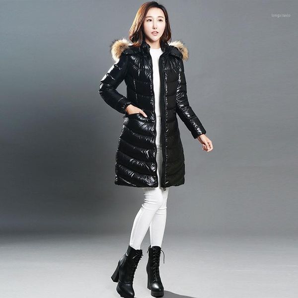down coat winter puffer jacket women long white duck down jacket women hooded coat veste femme yy13721, Black