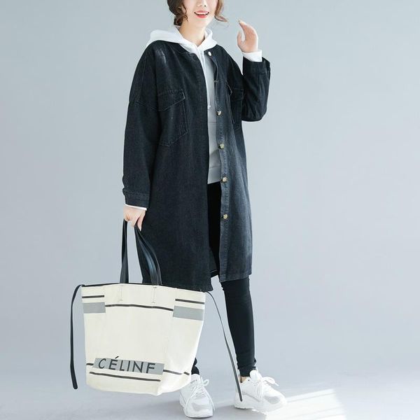 yourseason spring autumn new ladies denim loose long coats 2021 casual korean o neck women single breasted pockets trenchs, Tan;black
yourseason spring autumn new ladies denim loose long coats 2021 casual korean o neck women single breasted pockets trenchs, Tan;black