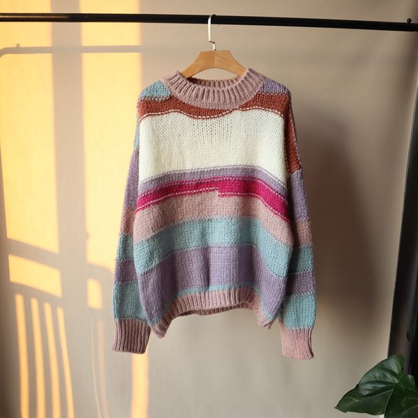 autumn and winter 2020 sweater pullover new cocoon type ancient thick line sweater women's pullover lazy loose color stripe knitting l7, White;black
autumn and winter 2020 sweater pullover new cocoon type ancient thick line sweater women's pullover lazy loose color stripe knitting l7, White;black