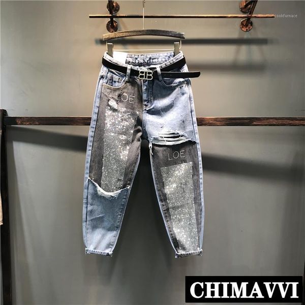 2019 spring new korean color jeans female diamond loose harem pants letters nine pants tide denim trousers1, Blue
2019 spring new korean color jeans female diamond loose harem pants letters nine pants tide denim trousers1, Blue